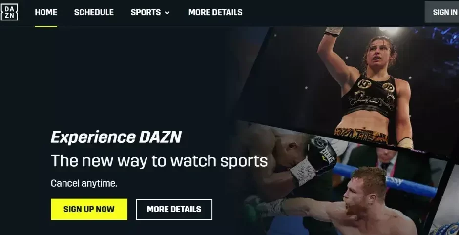 DAZN Free Trial - Select Sign Up Now