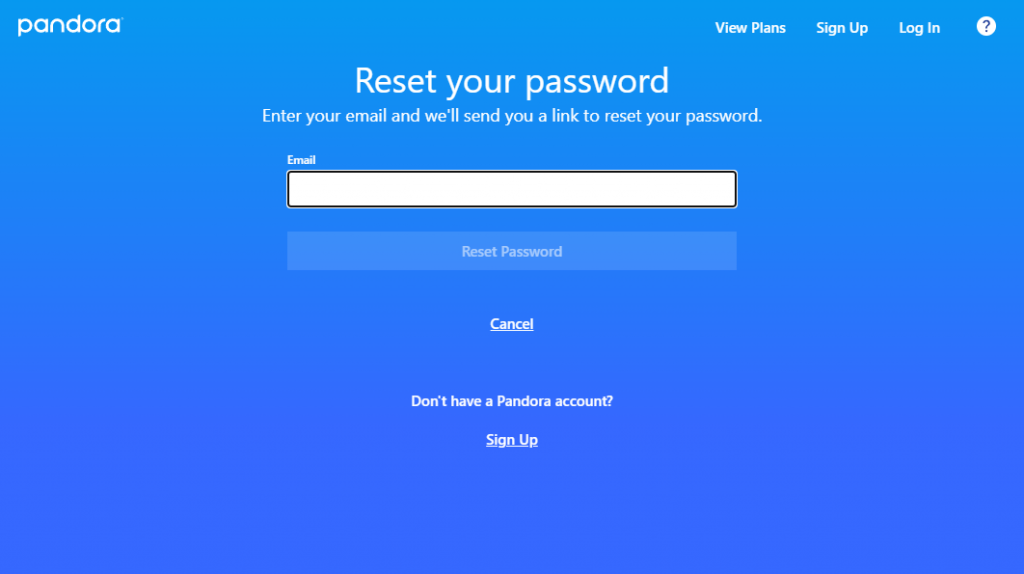 Reset Pandora password