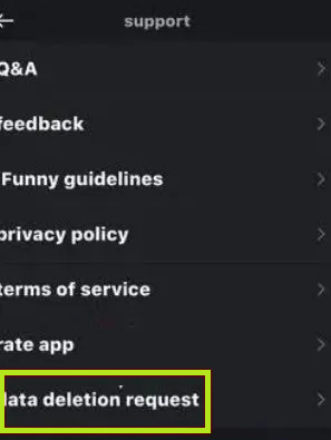 Tap Data deletion request on iFunny app 