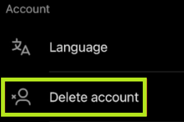 Select Delete account 