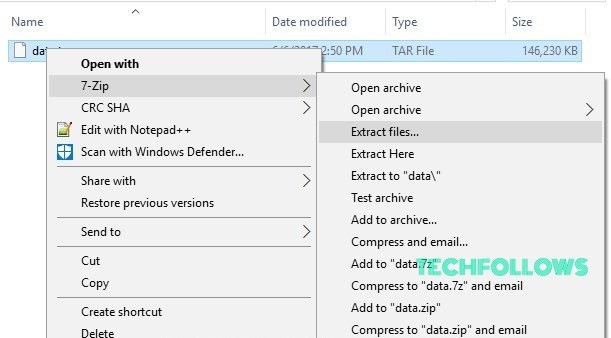 Select Extract files