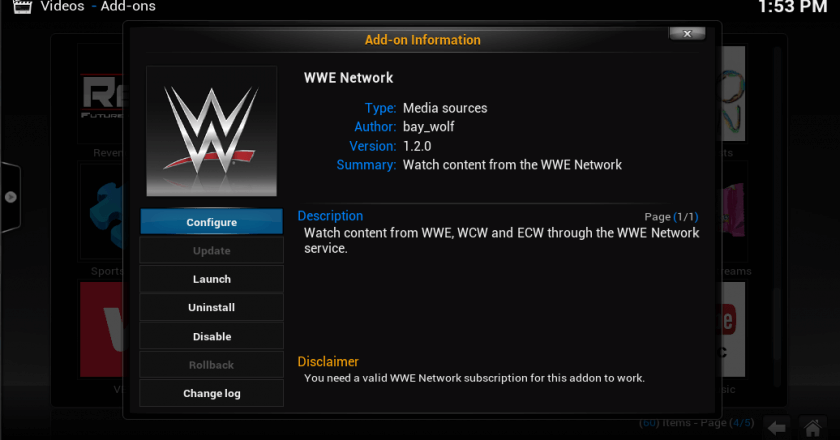 WWE Network Kodi Addon