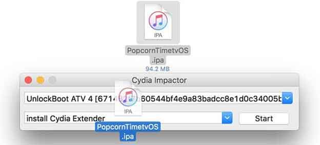 Drag and drop the Popcorn Time IPA file 