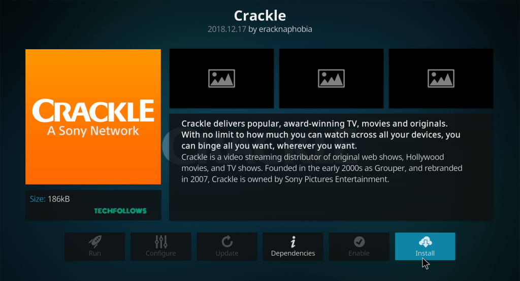 Install Crackle addon on Kodi 
