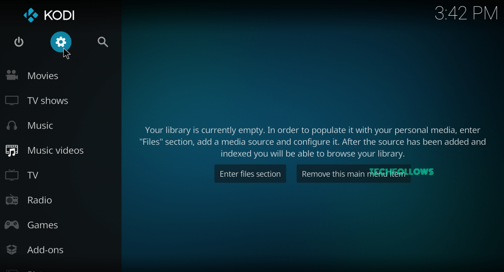 Tap the Settings icon on Kodi