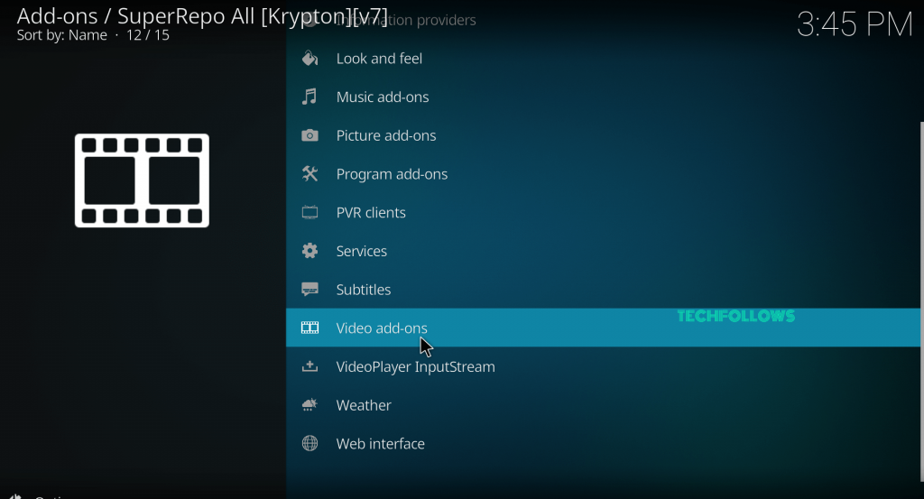 Click the Video Addons option to install Einthusan Kodi addon 