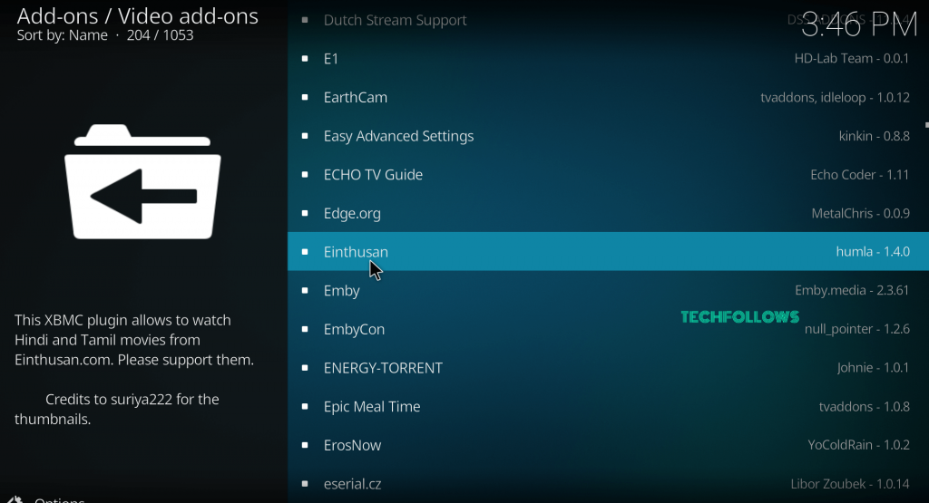 Search and find the Einthusan Kodi addon.