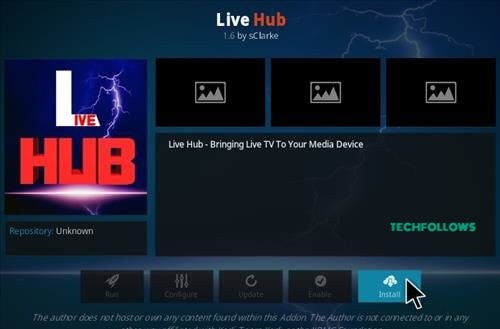 Tap install to get Live Hub Kodi Addon
