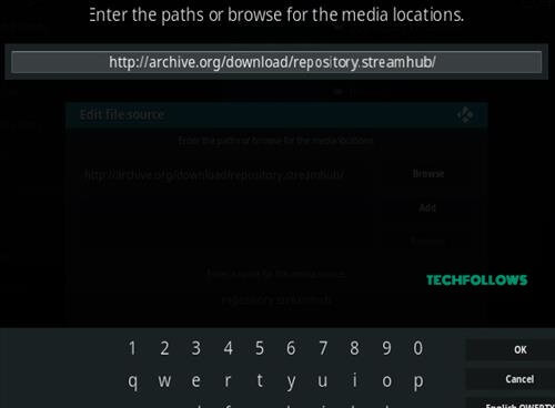 Enter the URL and Click Ok to install Live Hub Kodi Addon
