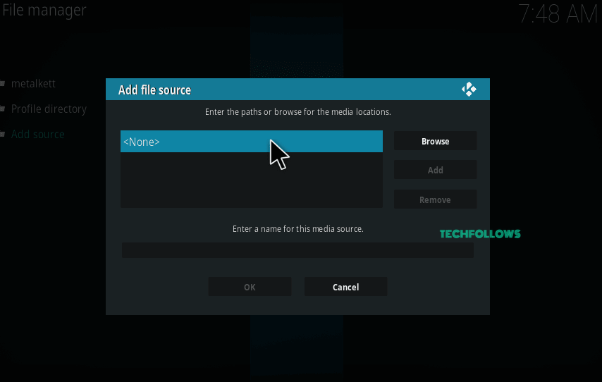 Tap "<None>" in the Add Source dialogue box and click the OK button.