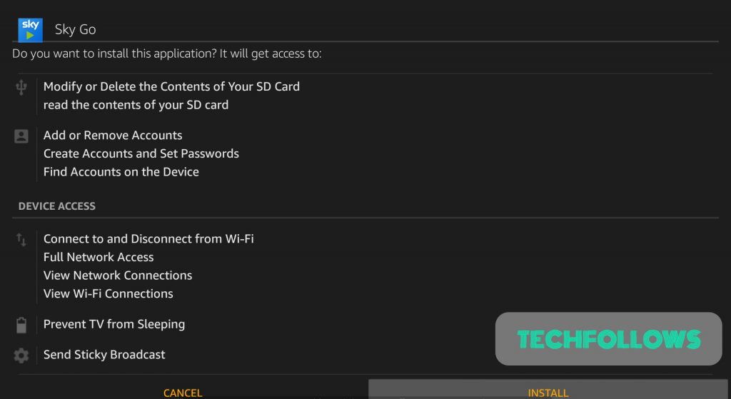 click Install to Install Sky Go on Firestick