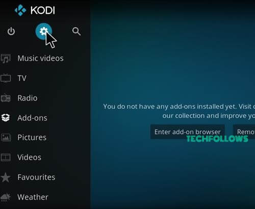 Click Settings under Kodi home screen 