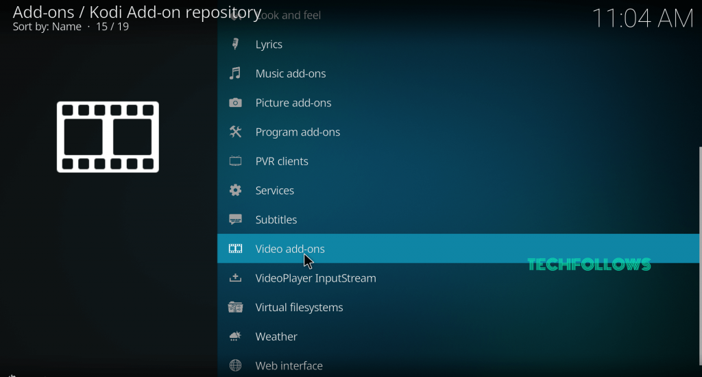 Select Video Addons on Kodi