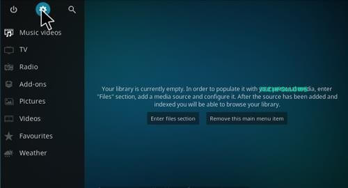 Tap Settings Icon from the Kodi home screen