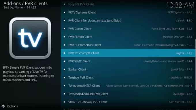 click on the PVR IPTV Simple Client.