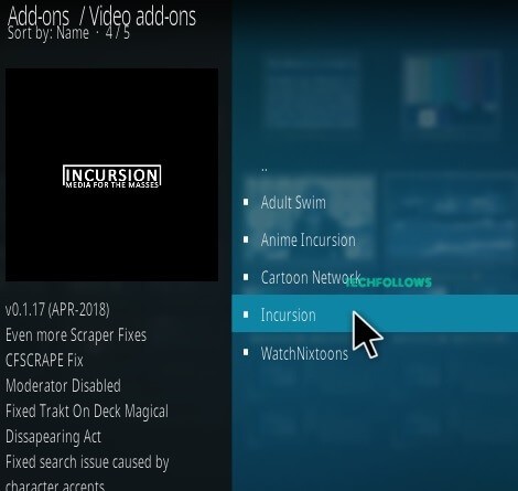  Incursion Kodi Addon