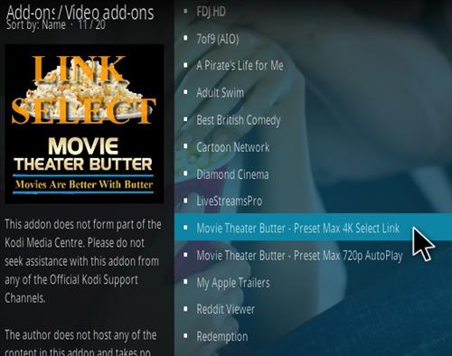 Movie Theater Butter Kodi Addon