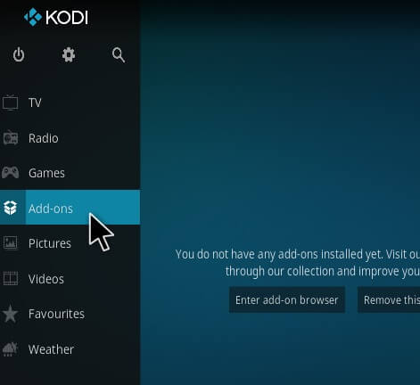 Click Addons option on Kodi