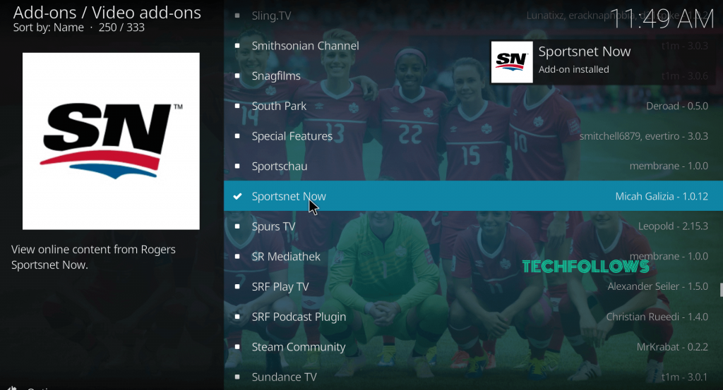 Sportsnet Now Addon Installed