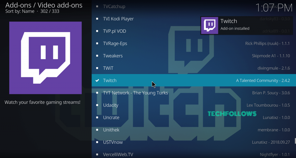 Select Twitch to get Twitch Kodi Addon