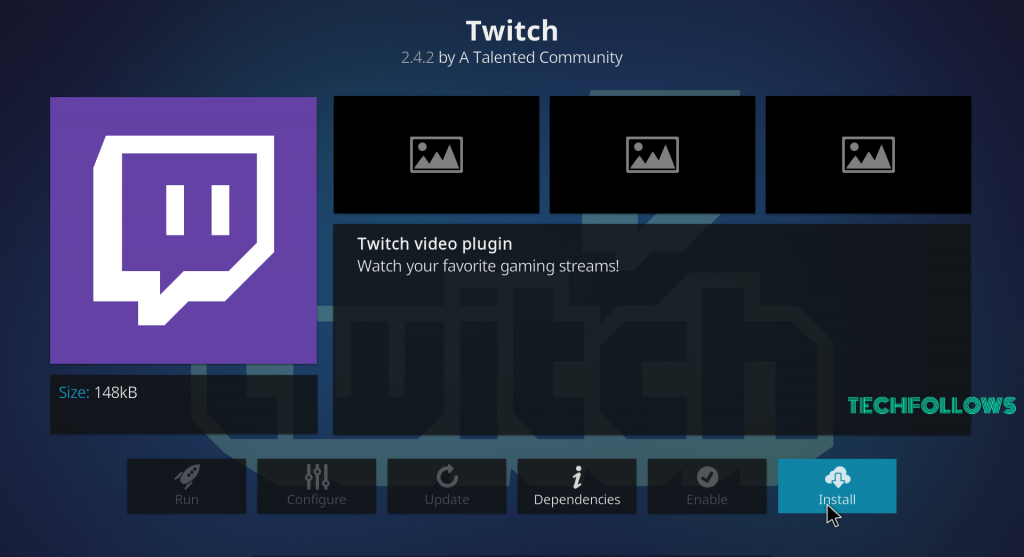 Select Install to get Twitch Kodi Addon