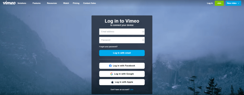 Login and active Vimeo account