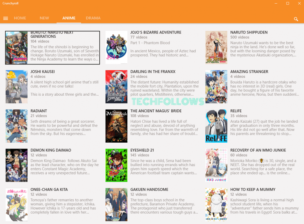 Crunchyroll app on Windows PC