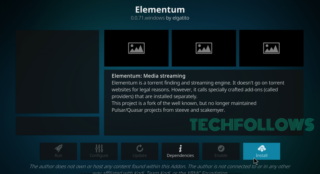 Install Elementum Kodi addon 