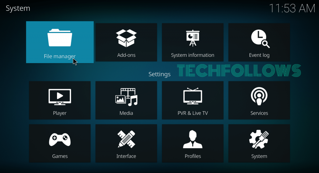 Tap File Manager on Kodi 