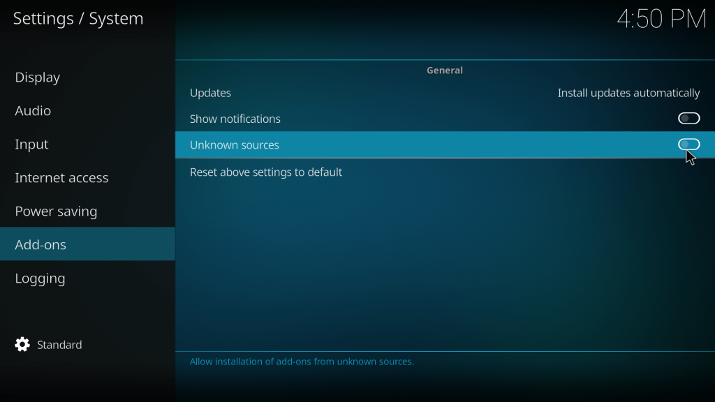 Enable Unknown Sources on Kodi