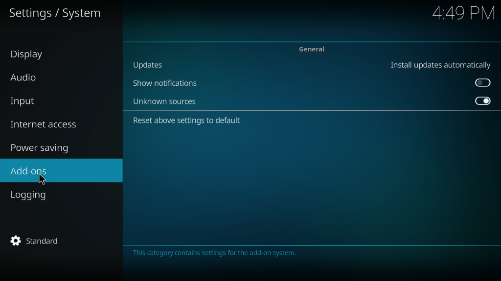 Enable Unknown Sources on Kodi