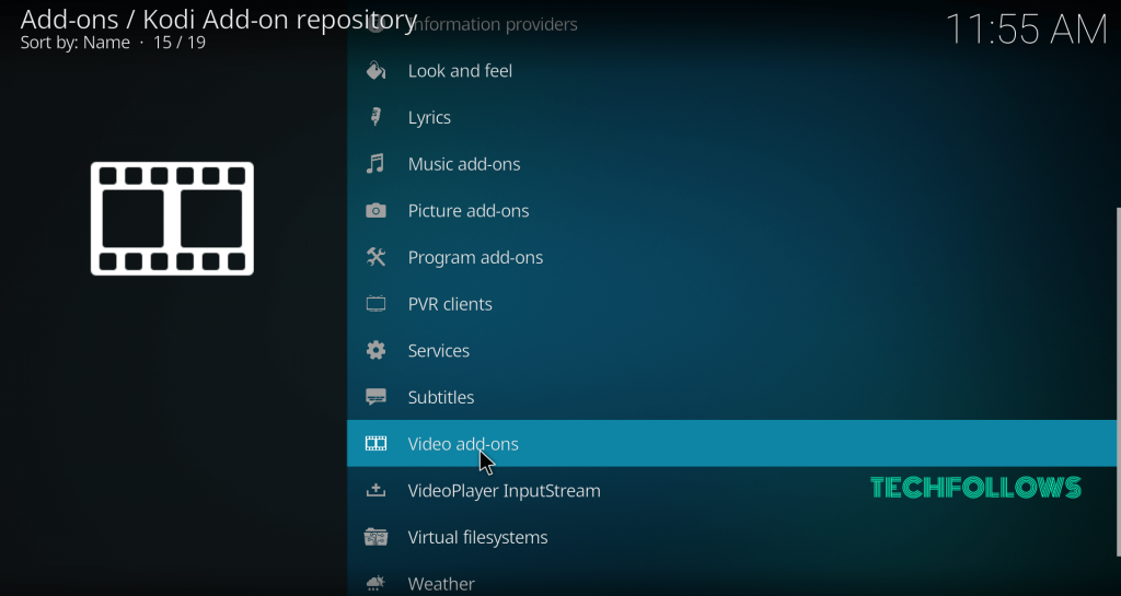 Select Video Add-ons on Kodi 