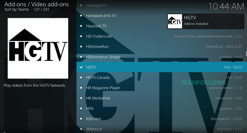 HGTV Addon Installed