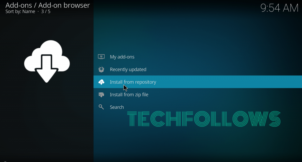 Tap Install from repository on Kodi 