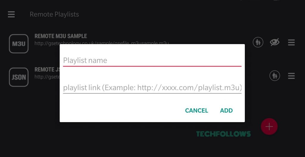 Enter Playlist name and M3U URL