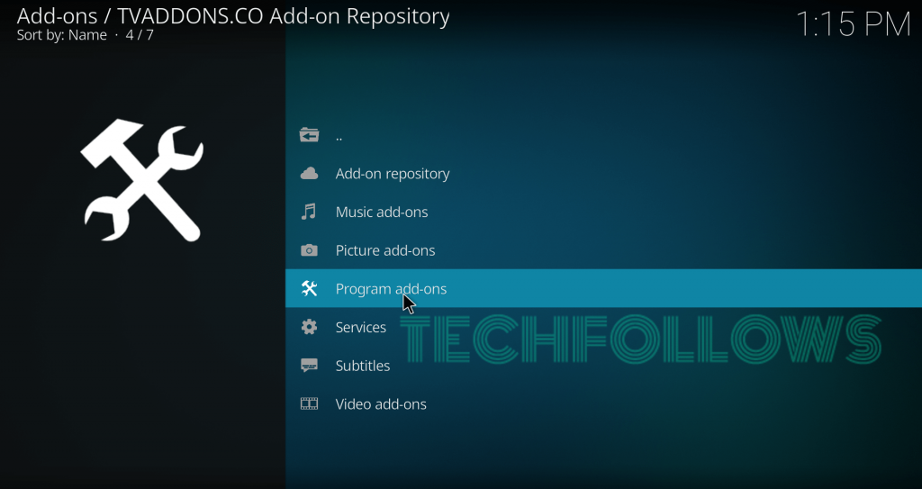 Choose Program addons to get Indigo Kodi Addon