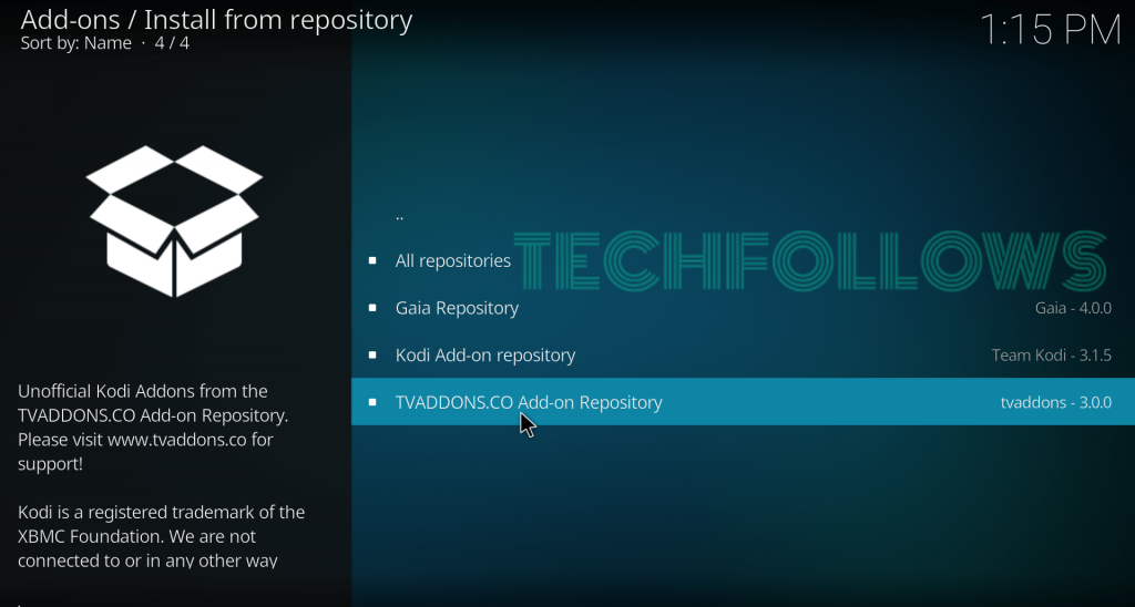 Choose the TVADDONS.CO repository