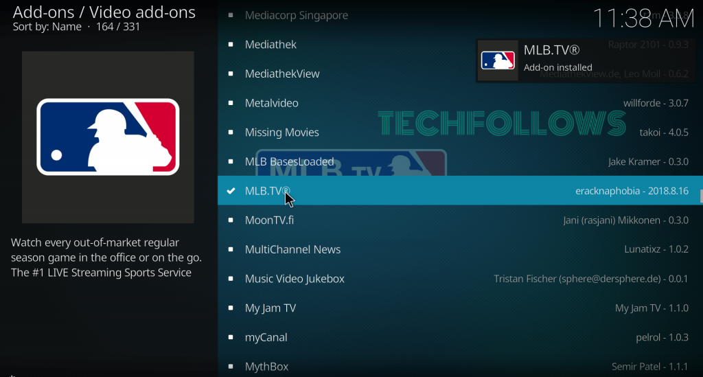 MLB.TV Kodi Addon