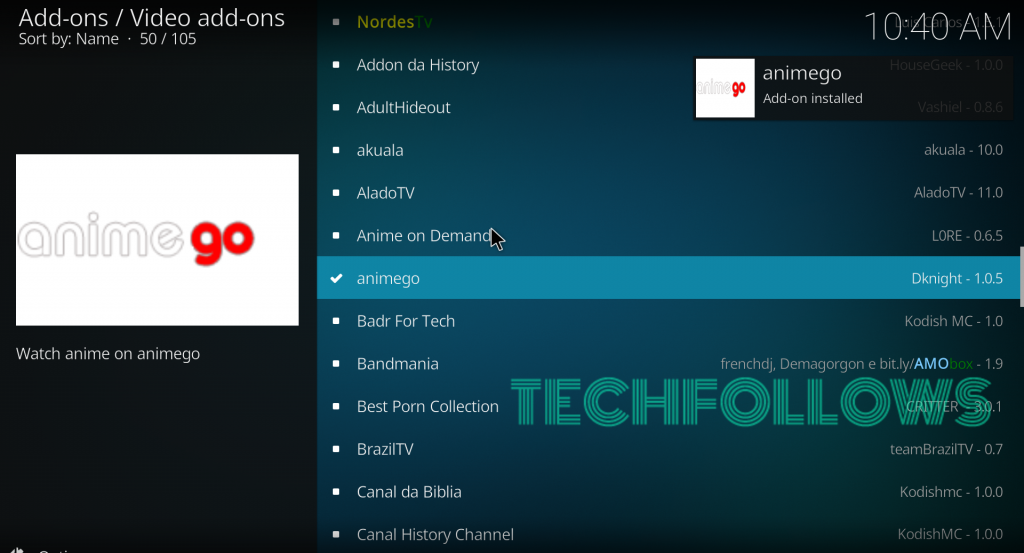 Wait till you receive AnimeGo Addon Installed notification
