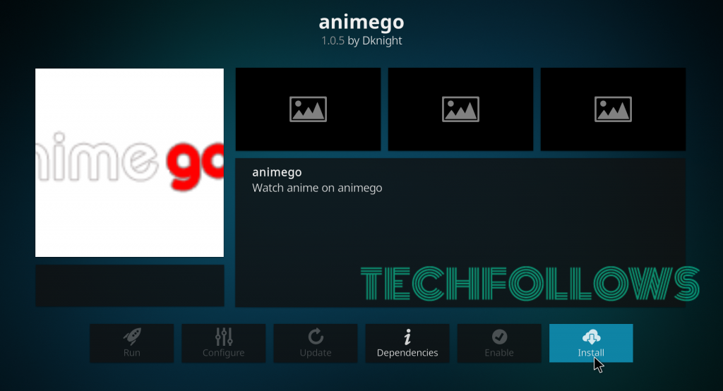 Click install to install AnimeGo Kodi Addon