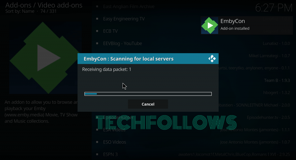 Emby Kodi addon