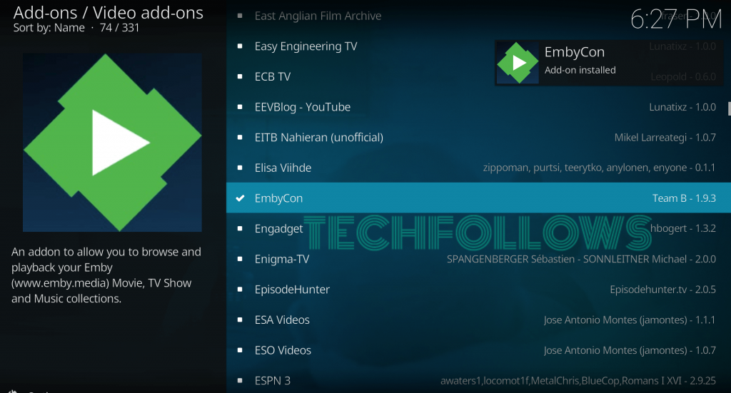 EmbyCon Addon Installed