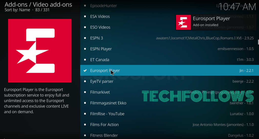 Eurosport Player Kodi Addon