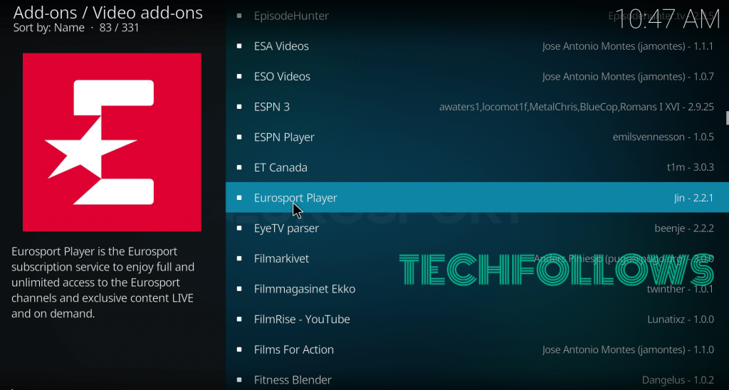 Eurosport Player Kodi Addon