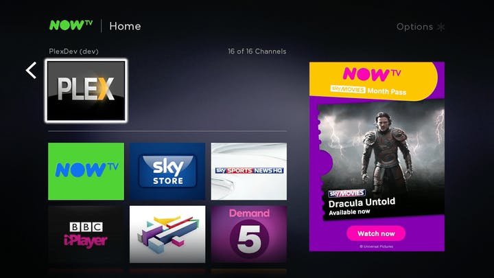 Plex on Now TV Box