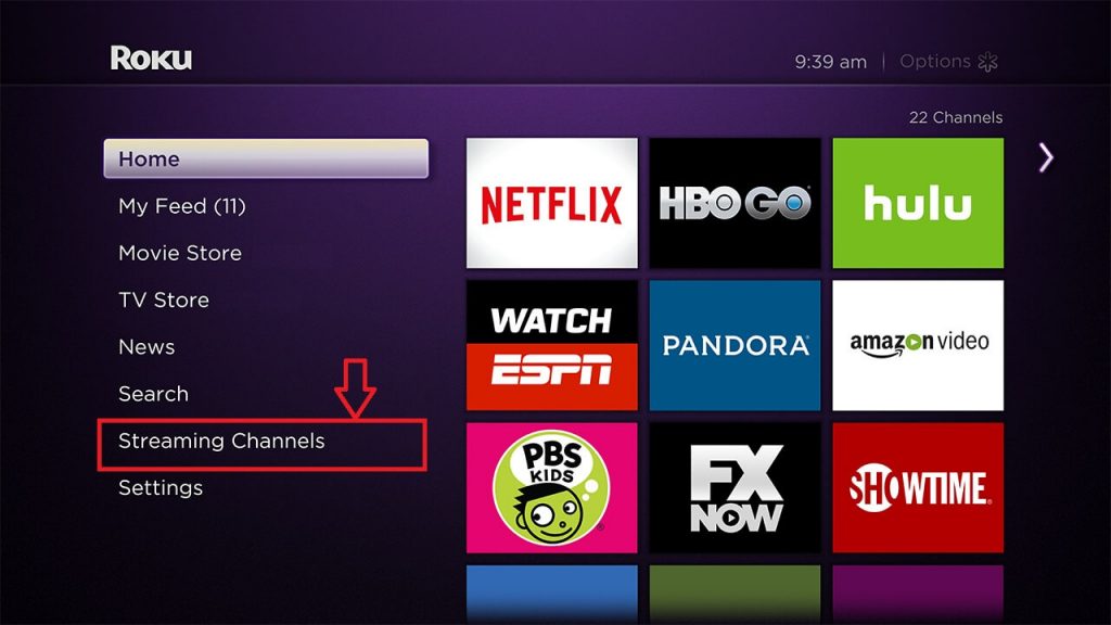 Select Streaming Channels on Roku 