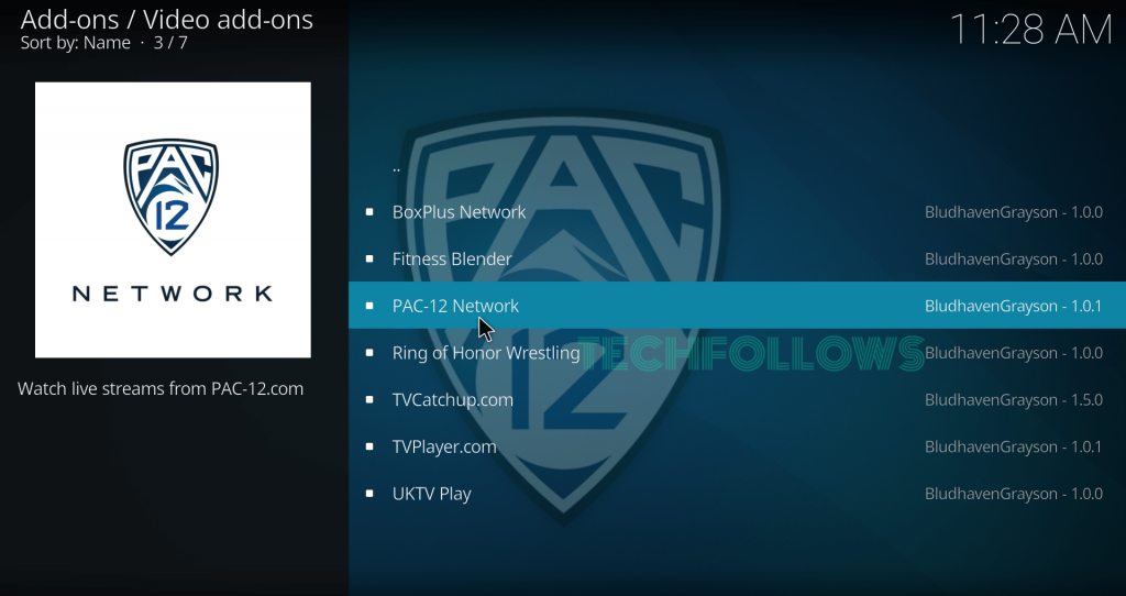 Select PAC-12 Network to get it on Kodi
