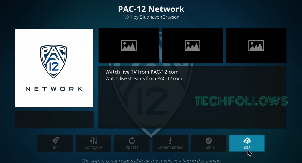 Select Install to get PAC-12 0n Kodi