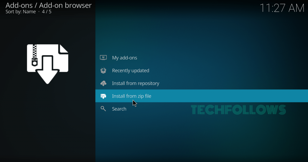 Select Install from Zip File to get PAC-12 Network Kodi Addon