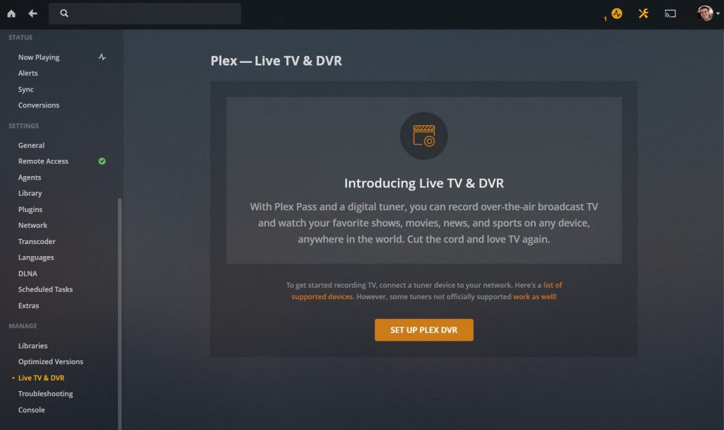 Click Set up Plex DVR